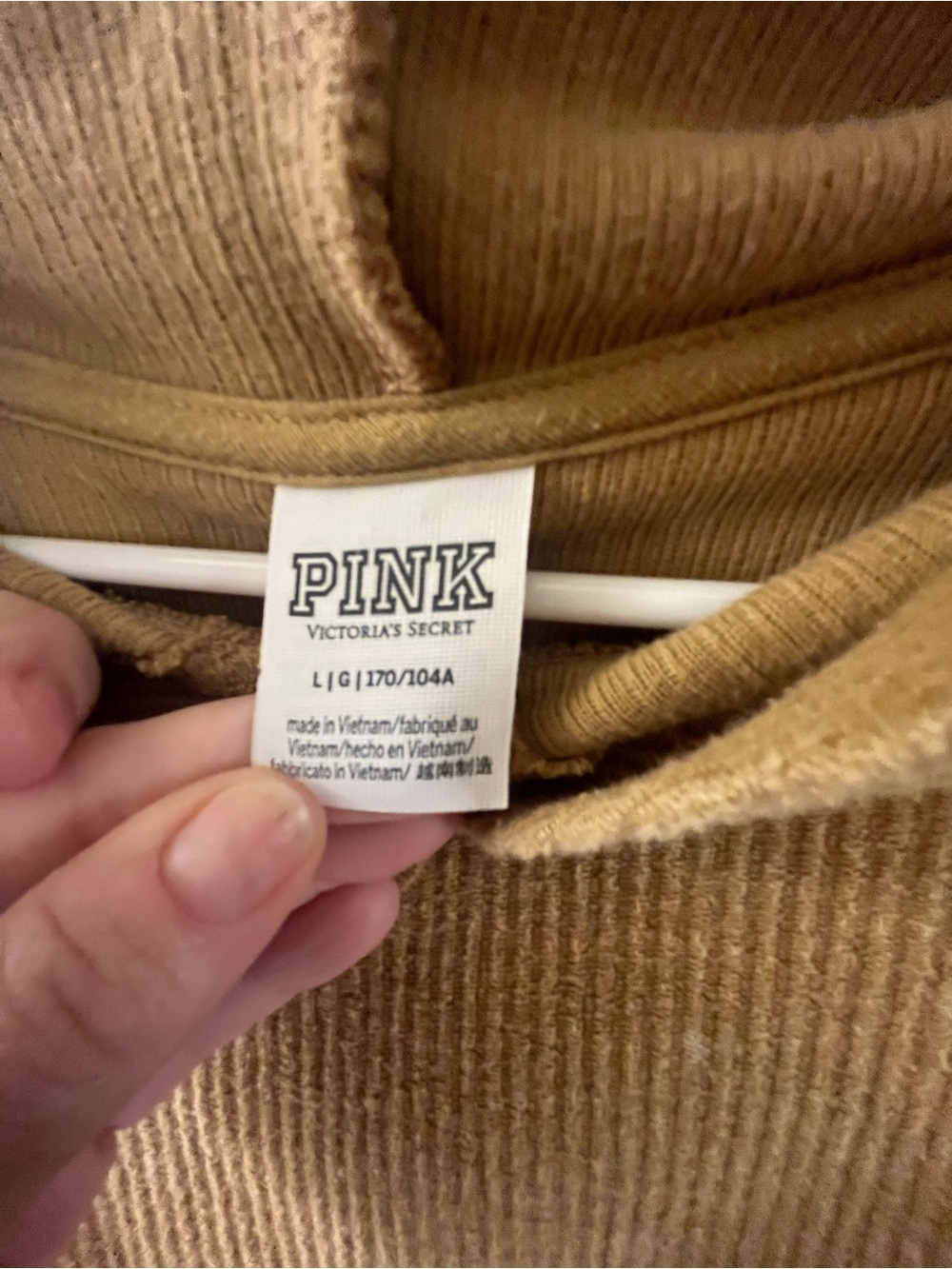 PINK Women's Cozy Ribbed Hooded Sweater - Camel - Picture 4 of 4